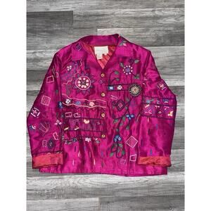 Daniel K. New York Womens Size L Embroidered Back Design Silk Jacket Pink